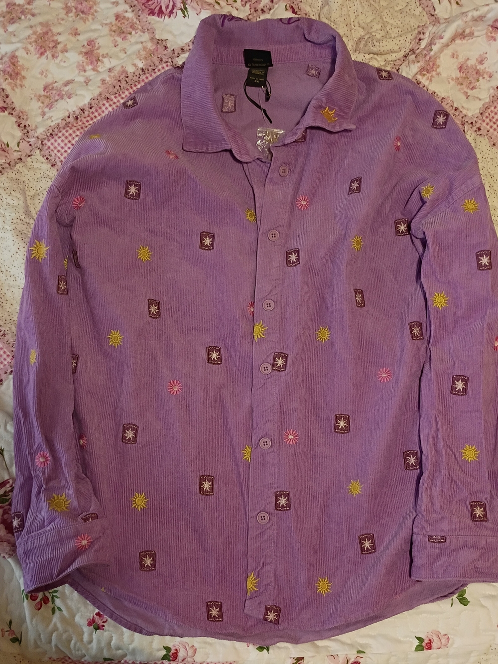 Disney Purple Embroidered Button-Down Shirt